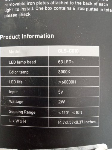 2pk Under Cabinet Lights 63 LED Rechargeable Battery Operated Motion Sensor Light - 10" - 3000K  (model: GLS-C010) image 4