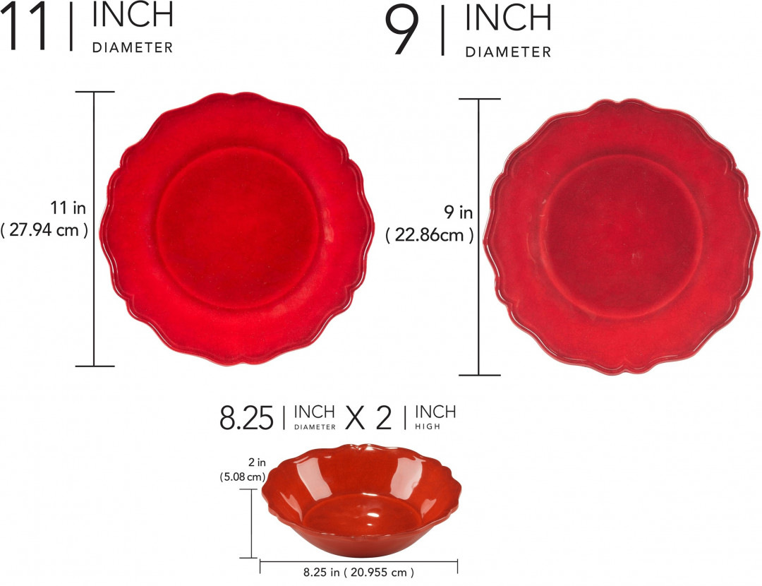 12PC Certified International Melamine Dinner Set - 4 Dinner plates 11" - 4 Salad plates 9" - 4 Bowls 8.3" - Red Crackle (Model: 31540rm) image 2