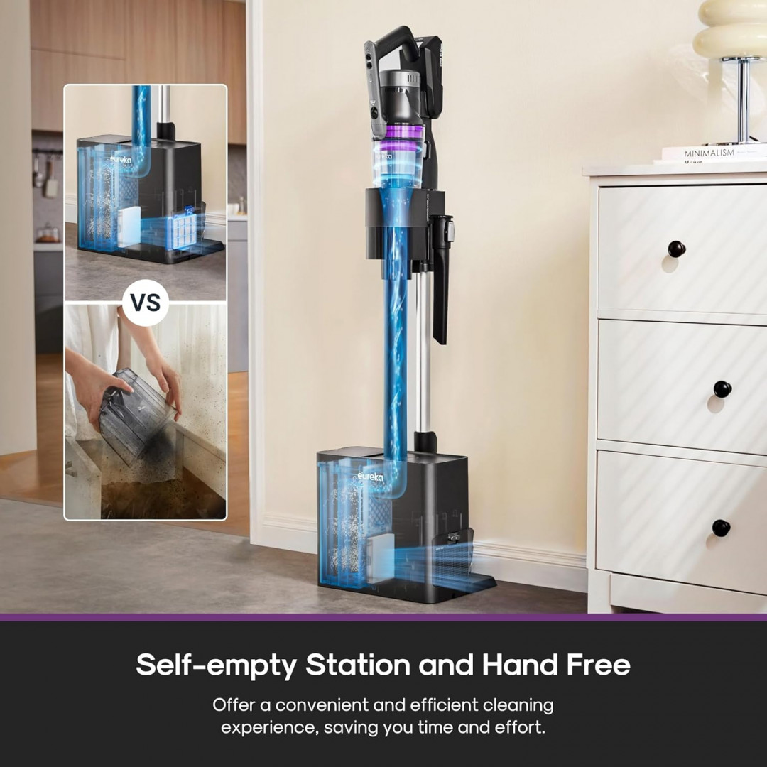 Eureka Cordless Rechargeable 3-IN-1 Stick Vacuum Cleaner WITH CLEANING STATION & ANTI-TANGLE NOZZLE FOR ALL FLOORS - GREY/PURPLE (MODEL: NEC490SE) image 2