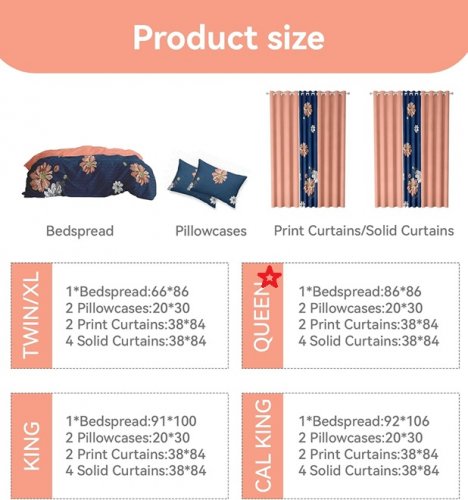 9pc REYLOX VINTAGE bedspread, pillowcase and curtain bedroom set - QUEEN - FLORAL ORANGE/BLUE image 3