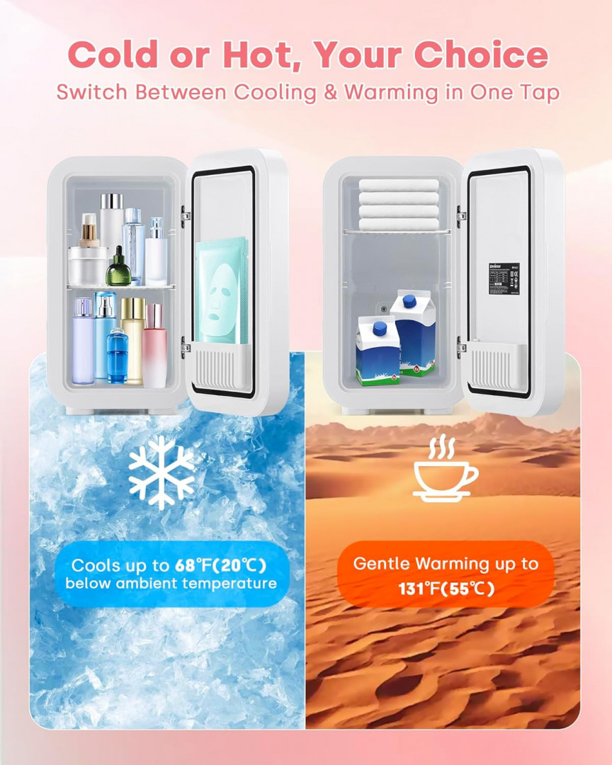 enventor portable mini fridge with dimmable touch control LED mirror & light with dual cooling/warming modes - DC/AC- 6L (8 cans) - white (model: MFA-6L-I) image 4