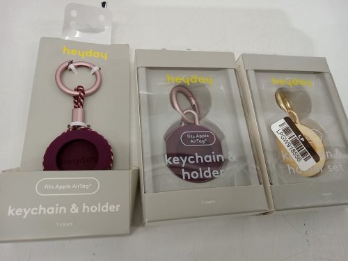 3 Assorted Heyday Airtag Holder and Keychain - Mist Yellow / Dark Cherry image 2