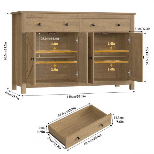 Zosia Modern Sideboard with Storage Cabinets - 55" - WHITE (model: FPB-302) image 2