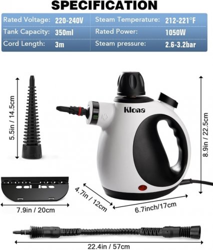 KLONA handheld steam cleaner with 10 attachments - 100-120v - (model: HY-307) image 4