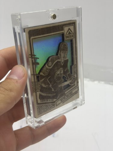 CRACK'N CARVE CUSTOM MADE TIMERLINE WAYNE GRETZKY EDMONTON OILERS WOODEN DIE CUT CARD RED SHIMMER image 3