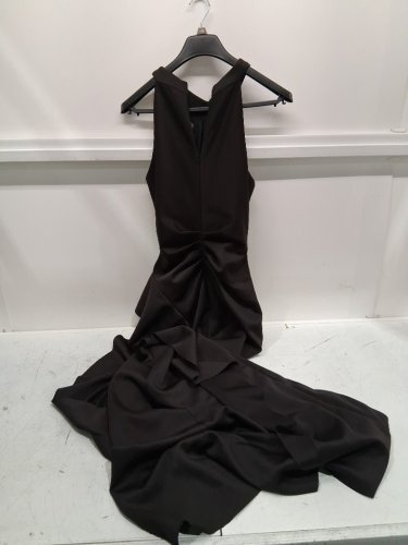 women's xscape floor length scuba cross neck ruffle dress - size 12 - black (style : 6993xa) image 9