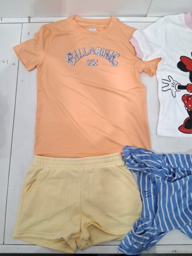 4 assorted girl's clothes - 2 SHIRTS, 1 SHORTS, 1 romper - SMALL (6) - orange/white/yellow/BLUE image 3