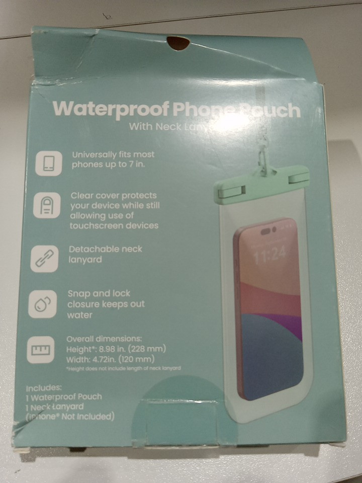 Gems Waterproof Phone Pouch with Neck Lanyard - For phones up to 7" - TEAL (Model: 080-17-6953) image 3