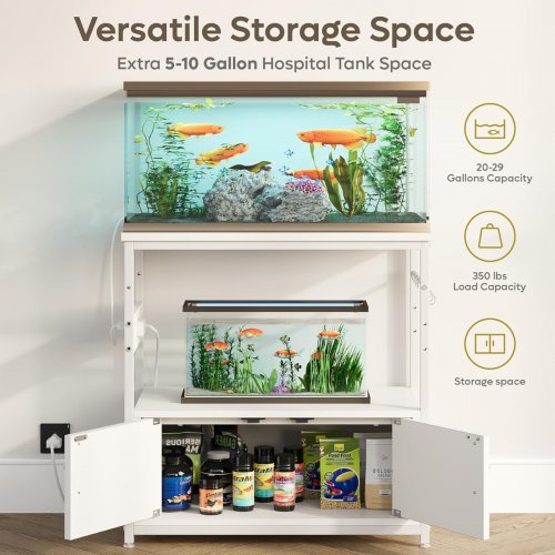 Bestier Aquarium Stand with Power Outlets and storage - 31.5" L x 15.7" W - white (model: P300580SUS-WHT) image 2