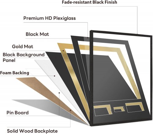 Jersey Frame Display Case shadow box with 98% uv protection acrylic and two photo frame and signature - 30" x 22" - black/gold image 2