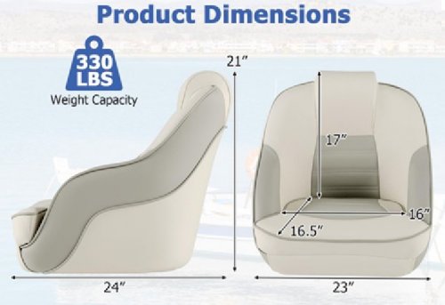 Gymax Pontoon Boat High Back Waterproof PVC Leather Captain Bucket Seat - 330LBS CAP - 23" x 24" x 21" - White/Grey (Model: 4TH4NYTMWHFC) image 2