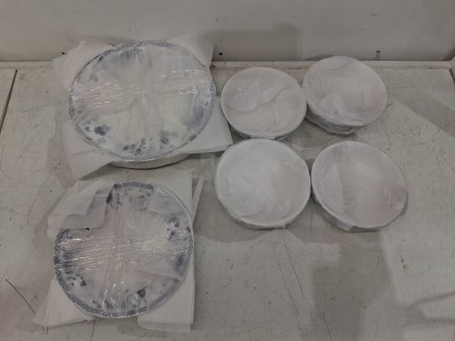 12pc LE POTOCIO  Bone China Dinnerware Set for 4 - assorted sizes - white / blue image 3