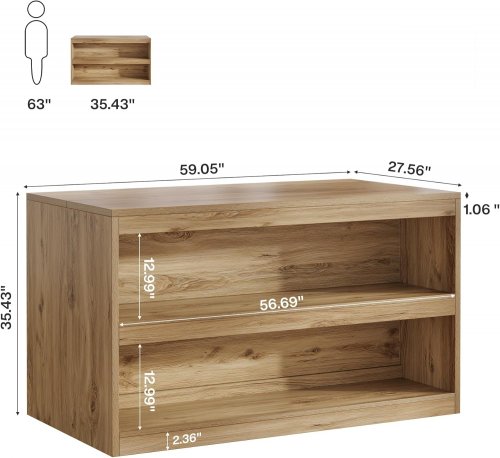 Tribesigns Farmhouse Kitchen Island with Storage - 35.4" x 59" x 27.5" - Brown (Model: HOGA-YT0036) image 3