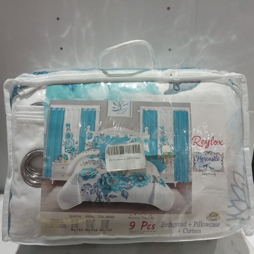 9pc REYLOX VINTAGE bedspread, pillowcase and curtain bedroom set - CAL KING - FLORAL turquoise image 2