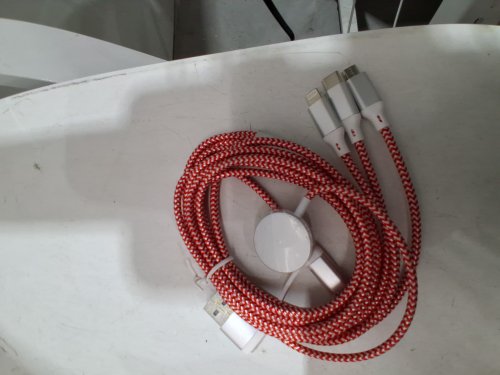 Homailida 4‑in‑2 Multi Fast Charger Cable – 1.8M USB‑A/USB‑C to iPhone/Type‑C/Micro USB & Apple Watch – Nylon Braided- 6ft - red/white (model: Red-01) image 3