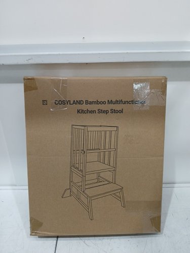 cosyland toddler kitchen standing stool helper with adjustable height - 16" x 18" x 35" - white - (model: cs00120-2-ca) image 2