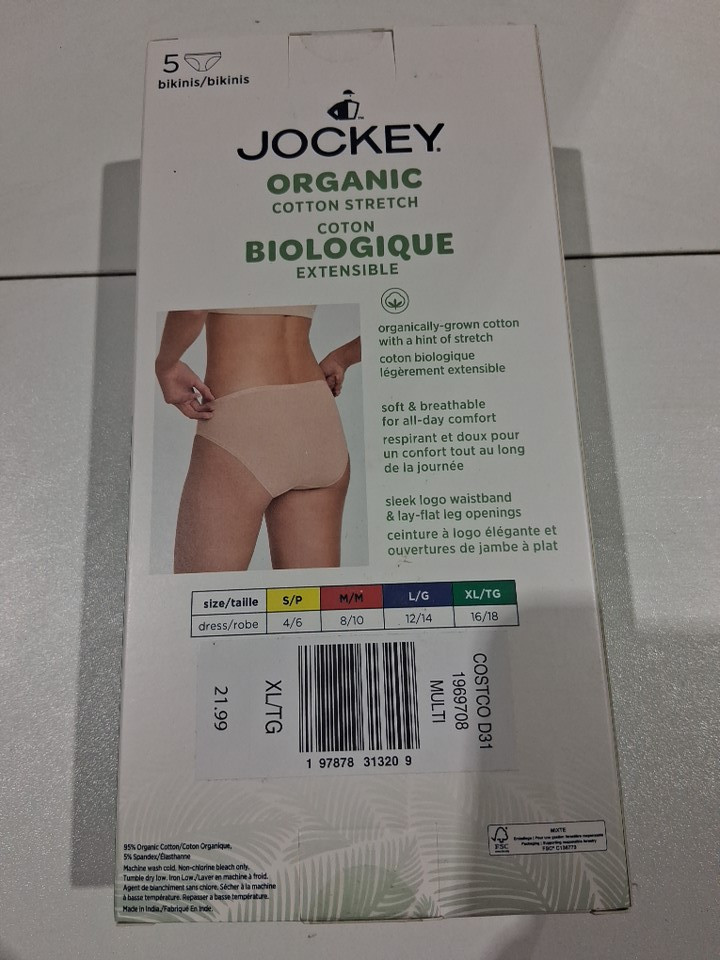 5pk Women's Jockey Organic Cotton Stretch Bikini Briefs - Extra Large - Black/Taupe/White - (Style: 1969708) image 3