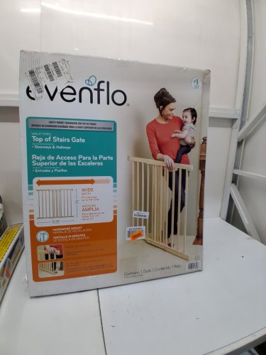 EVENFLO WALK-THRU TOP OF STAIRS extra wide BABY & PET GATE - 32" x 30" - 48" - NATURAL WOOD brown (MODEL: 1050500 1050) image 2