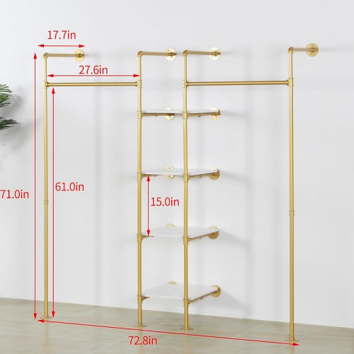 Industrial Pipe Rack with Shelves - 72" x 71" - black / brown image 2