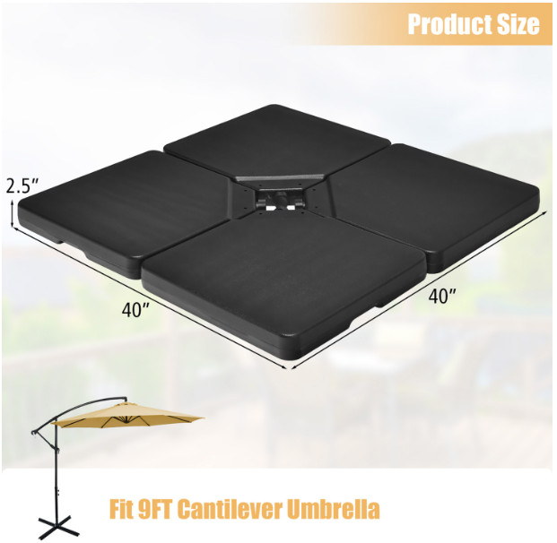 4pc costway heavy-duty fillable patio offset umbrella base stand - 40" x 40" - black (model: np10621) image 2