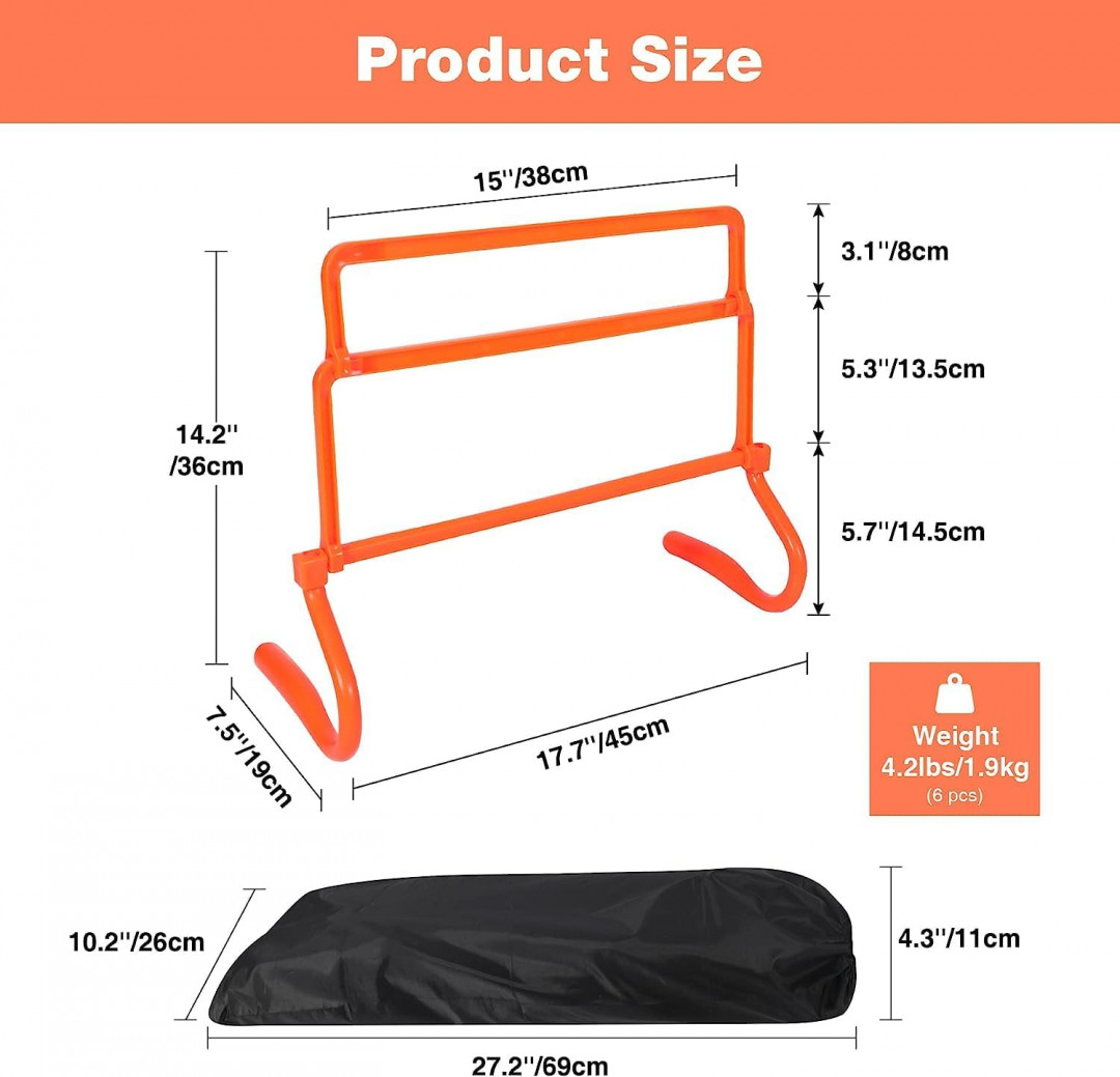 6PK RedSwing Height adjustable Agility Hurdles with carrying bag - orange image 2