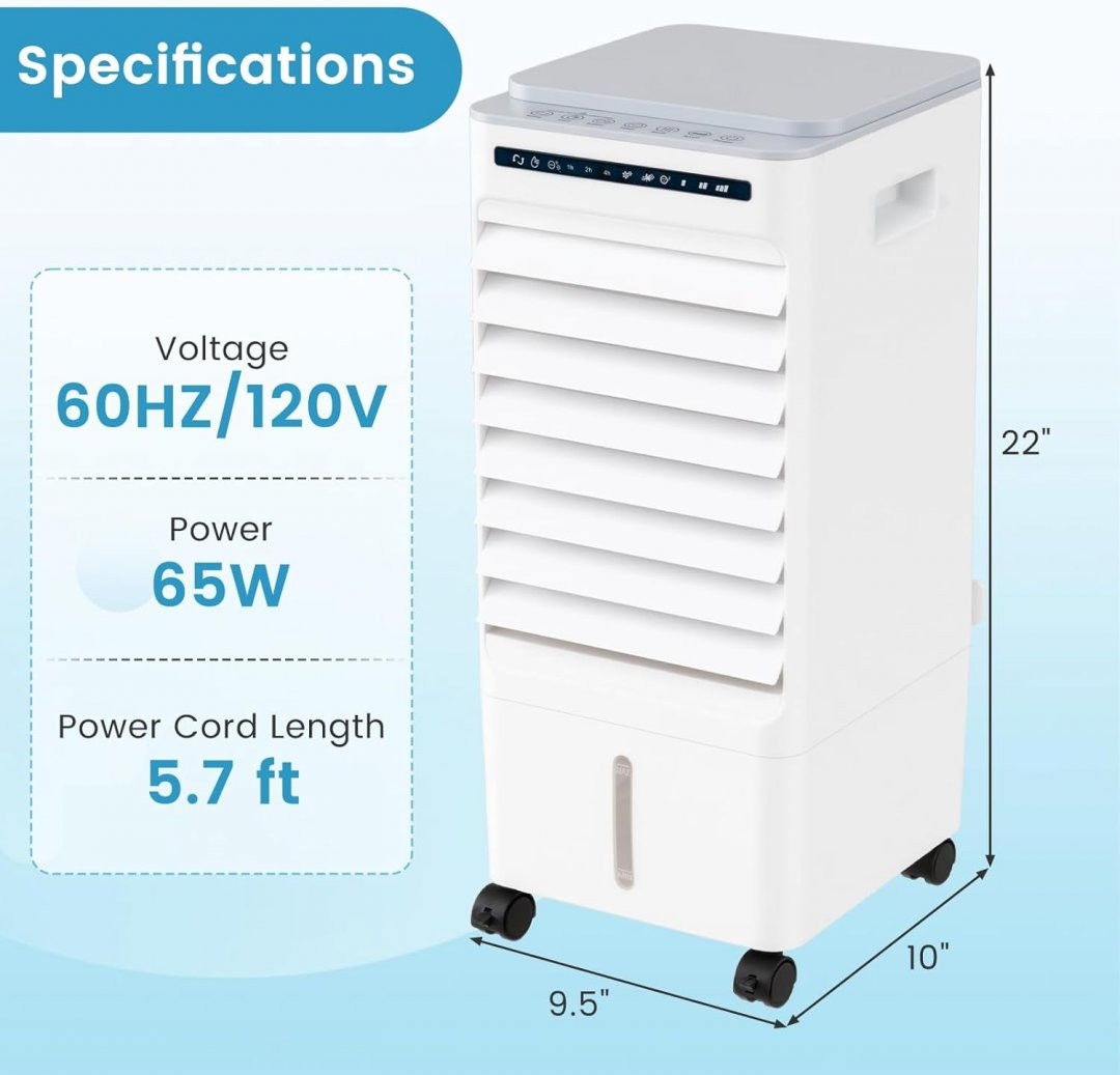 Costway Evaporative Air Cooler with Humidifier, 3 Modes, 3 Speeds Air Cooling Fan - 120V - White (Model: ES10460US-WH) image 2