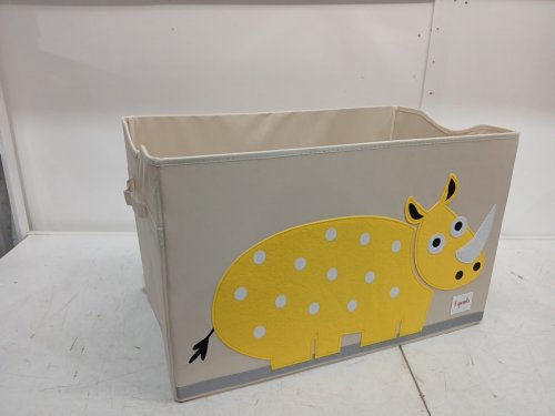 3 SPROUTS KIDS TOY CHEST, LARGE STORAGE FOR BOYS AND GIRLS ROOM. 14"x 24"x 15" - CREAM WITH YELLOW RHINO image 2