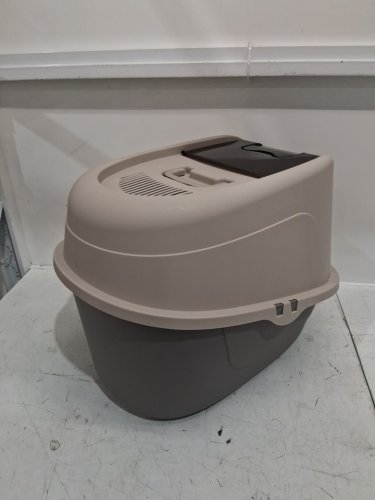 Amazon Basics No-Mess Enclosed Hooded Cat Litter Box - 21" x 16" - Grey/biege image 4