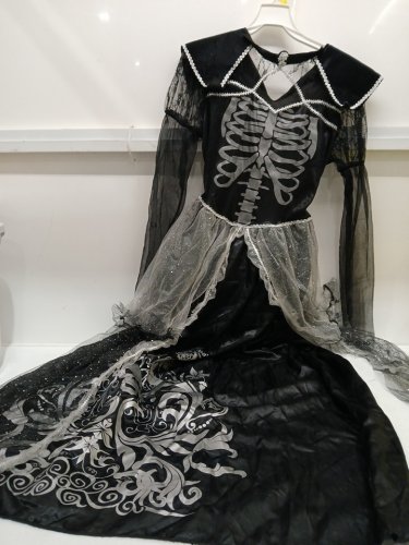 WOMEN'S RUBIE'S SKELETON QUEEN COSTUME DRESS WITH COLLAR - LARGE - BLACK/WHITE (STYLE: 12847SVM) image 2