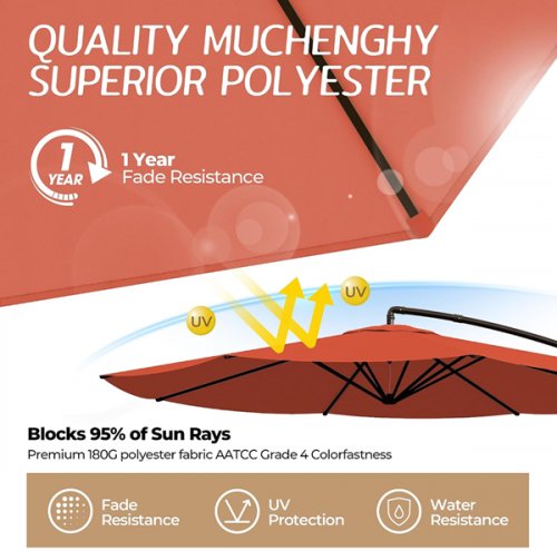 MUCHENGHY Patio Offset Outdoor Umbrella Cantilever Hanging Umbrellas with Crank & Cross Base 8 RIBS - 10ft - red/black image 2