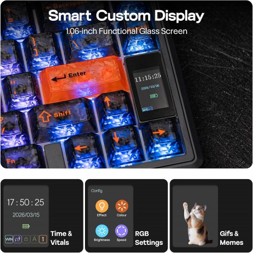 EPOMAKER TH80 V2 PRO 75% Wireless Gaming Keyboard with Screen AND Knob - SWAPPABLE - CUSTOMIZABLE RGB BACKLIGHTS -SEA SALT SILENT V2 SWITCHES - BLUETOOTH 2.4GHZ AND WIRED CONNECTIONS - BLACK (TH80 V2 PRO) image 2