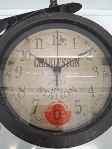 CHARLESTON DOUBLE SIDED OUTDOOR CLOCK THERMOMETER - brown (model: B08CY8JVW5) image 4