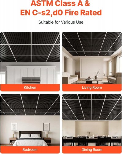 12PK PVC Ceiling Tiles - 24" x 48" - Black (Model: Ha-001) image 2
