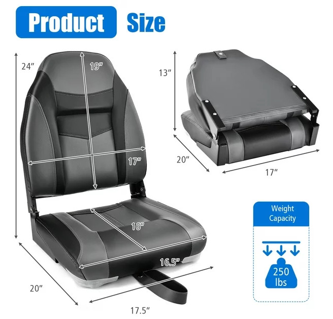 2pk Costway High Back Folding Boat Seats with Sponge Cushion and Flexible Hinges - black/grey (MODEL:np10522dk-2) image 2