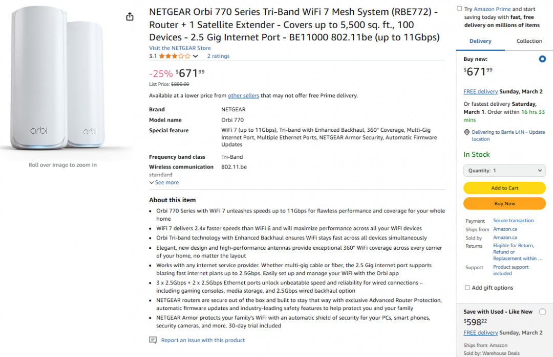 3PK NETGEAR ORBI TRI-BAND WIFI MESH SYSTEM - WIFI 7 | 770 SERIES - WHITE (MODEL: RBE770/RBE771) image 2