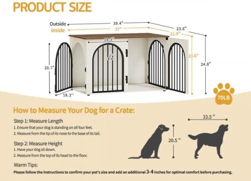 Hzuaneri heavy duty indoor Dog Crate Furniture for medium/Large Dogs - 39" x 24" x 25" - white/brown (model: DFC84114b) image 2