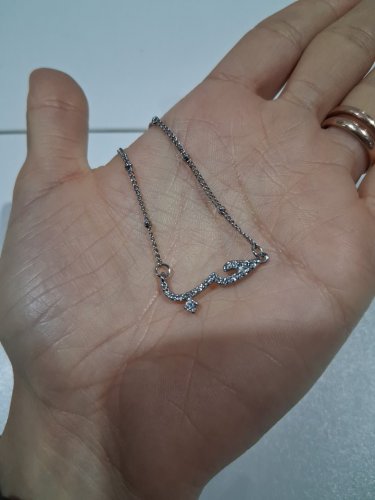 cubic zirconia "حُبّ/love" pendant beaded chain necklace - 21"-23"/1" pendant - silver image 3