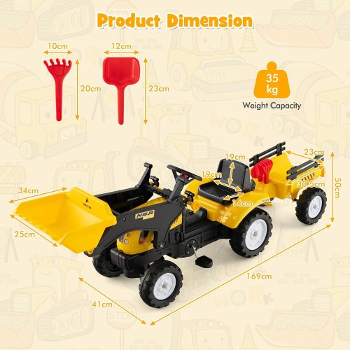 Kid's Olakids Ride On Pedal Excavator with Cargo Trailer and Scooping Bucket - 3+ - Yellow/Black (Model:TQ10168YW) image 2