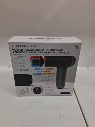 sharper image power percussion pro + compact hot and cold deep tissue massager with 4 attachments and 6 speeds - black - (model: 2427599). image 2