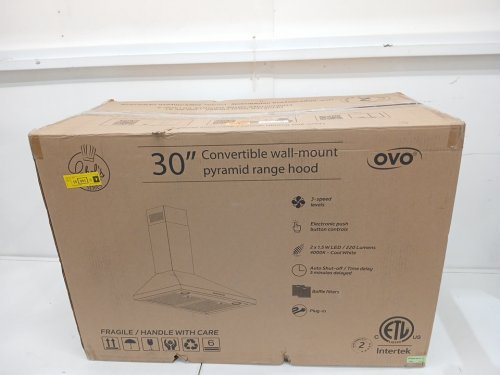 ovo Wall Mount Convertible Range Hood Vent with 3 Speed Exhaust Fan and Push Button Controls - 30" - Grey (Model: OV-2002) image 2