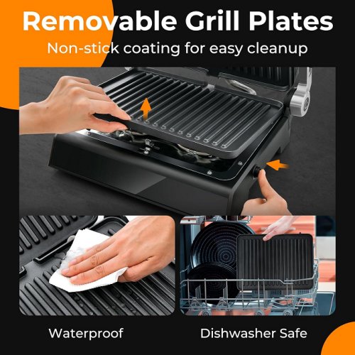 giantex LED touch panel electric panini press sandwich maker with independent temperature control & removable non-stick plates - black (model: gt52a) image 4