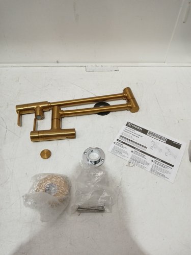 moen wall mount swing arm folding pot filler kitchen faucet - brushed gold (model: 	S665BG) image 3