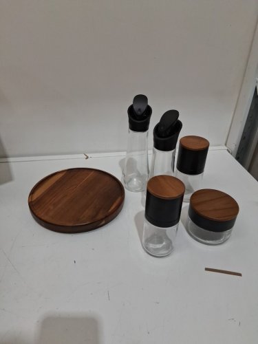 6PC TRUDEAU SEASONING STATION WITH LAZY SUSAN, 2 OIL BOTTLES, 2 GRINDERS, AND 1 JAR (MODEL: 1796149) image 3