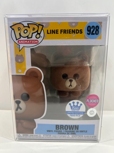 Funko pop! **flocked**funko limited edition** animation: line friends - brown vinyl figure (#928) **plastic protector cover** image 2