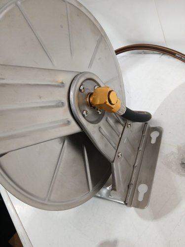 Stainless steel Wall Mounted manual Garden Hose Reel - holds 150ft 5/8" hose - silver (MODEL: ‎HL-SW-8E) image 5