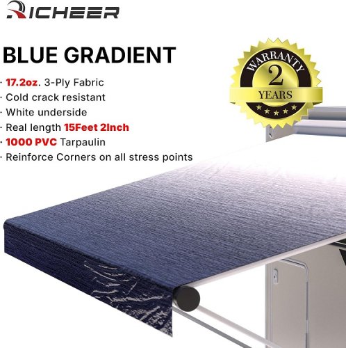 Richeer Waterproof RV Awning Fabric Replacement for 16ft awnings - 15FT 2" - Blue Gradient (Model: RVAW-16) image 2