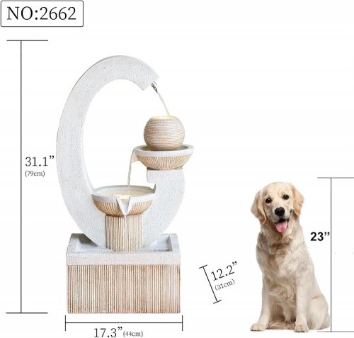 Qingyinge  Modern Outdoor Fountain Resin Outdoor Garden Fountains with Contemporary Design LED Light  - 31" - beige - (model: 2662) image 2