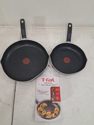 2PC T-FAL SIGNATURE DURABLE STONE-EFFECT & NON-STICK FRYING PAN SET - 9.6"/12" - BLACK image 2