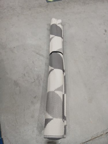 LARGE OUTDOOR GEOMETRIC AREA RUG - 7.6FT X 5FT - GREY/WHITE image 2