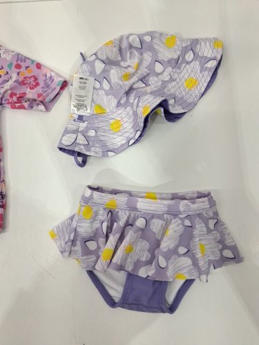 3 assorted baby SWIM PIECES - ONE PIECE, HAT, BOTTOMS - 12M/18m - PURPLE/PINK image 4